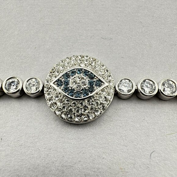 Joan Boyce Bracelet Evil Eye Angel Eye Talisman Silver Tone Blue Rhinestone - Picture 2 of 15